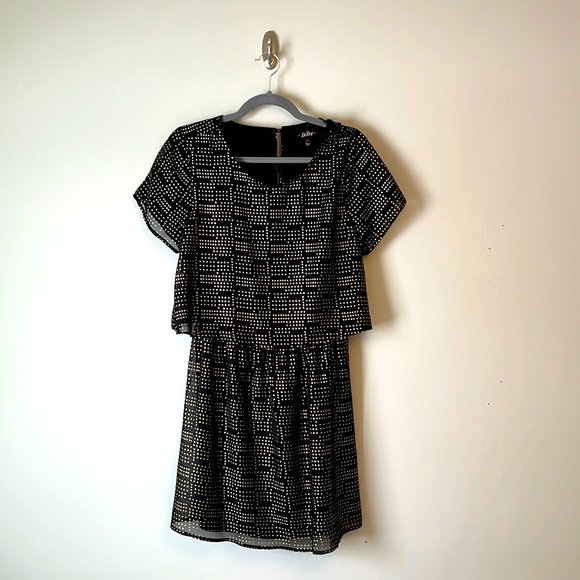 Black mini party dress with gold dot pattern - Picture 1 of 4